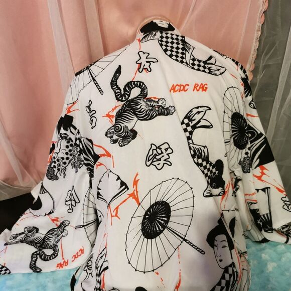 ACDC Rag Yukata Black White Graphic Samurai Print Japan Japanese Kimono Robe Y2K - Picture 7 of 13